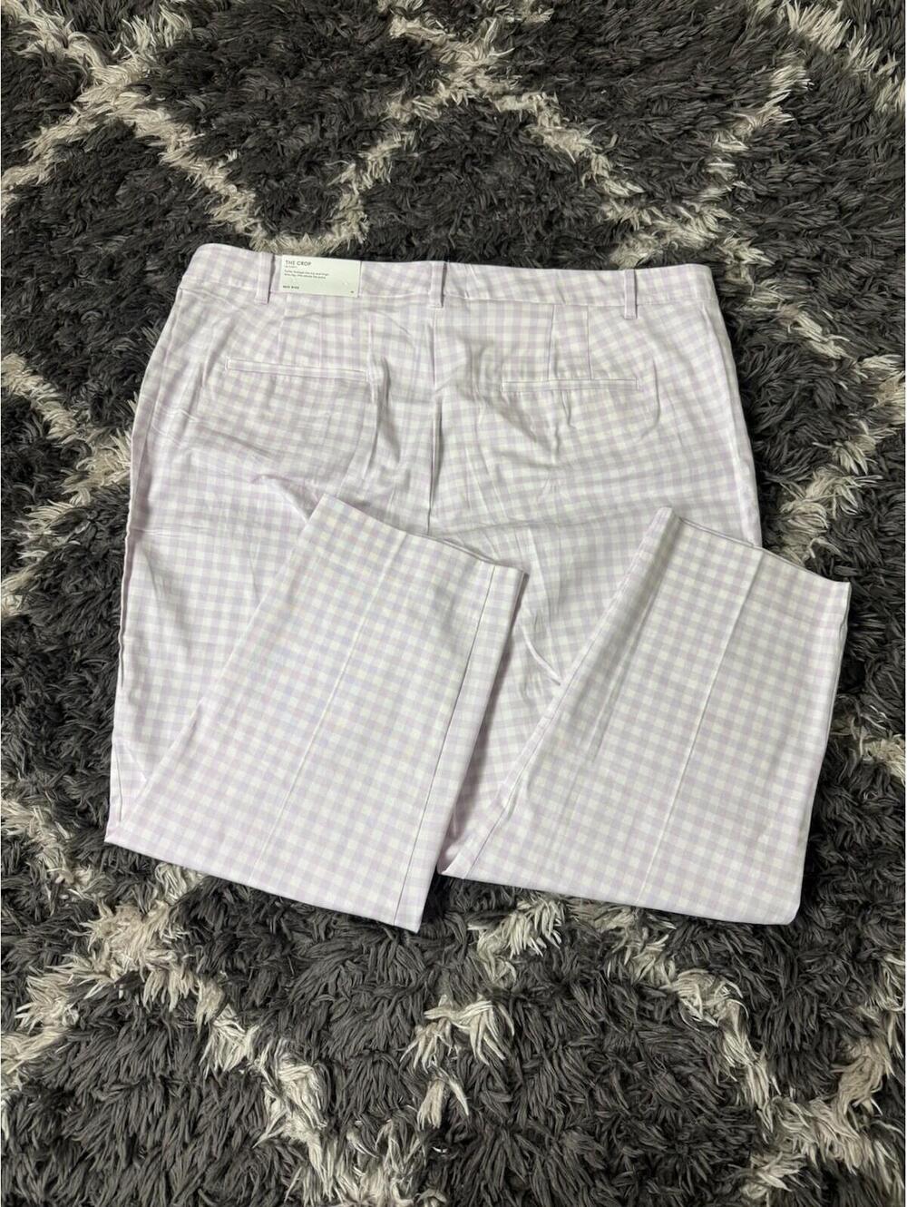 Ann Taylor The Crop Pants 18 Curvy Fit Purple White Gingham Plaid Mid Rise NWT
